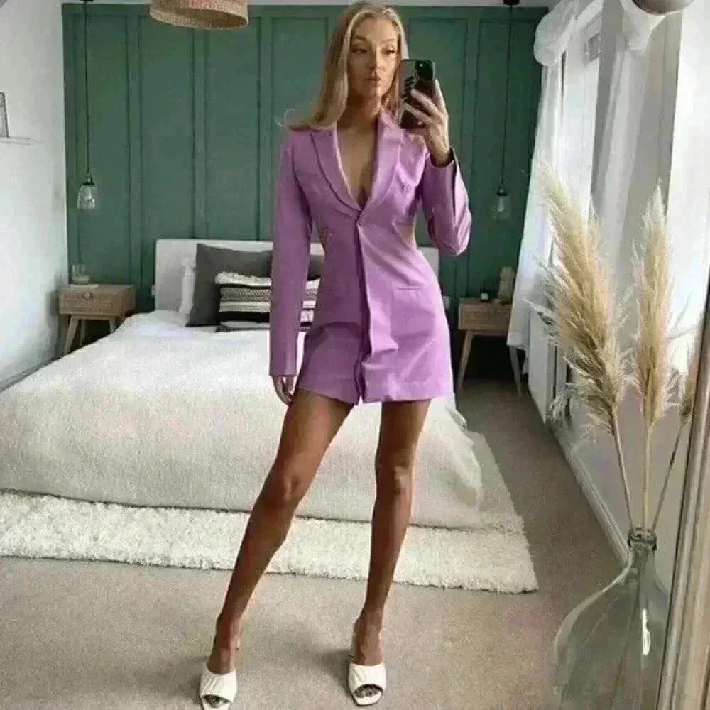 NEW Zara Cut Out Blazer Lilac Long Sleeve Dress Size Small - Picture 4 of 12